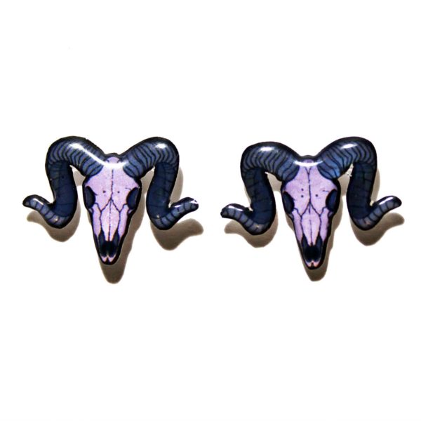 Purple Ram Skull Stud / Post Earrings